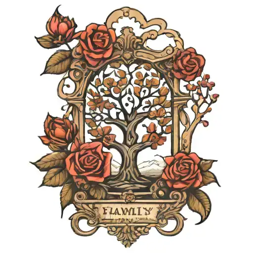 Family Tree With Hourglass And Flowers