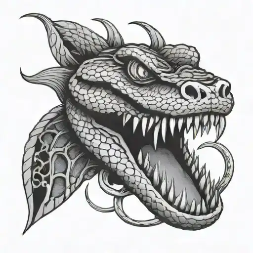 Snake Coiling Round In Black Grey Tattoo Mouth Open