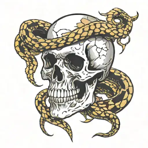 Skull With Snake Going Inside Of It In Black