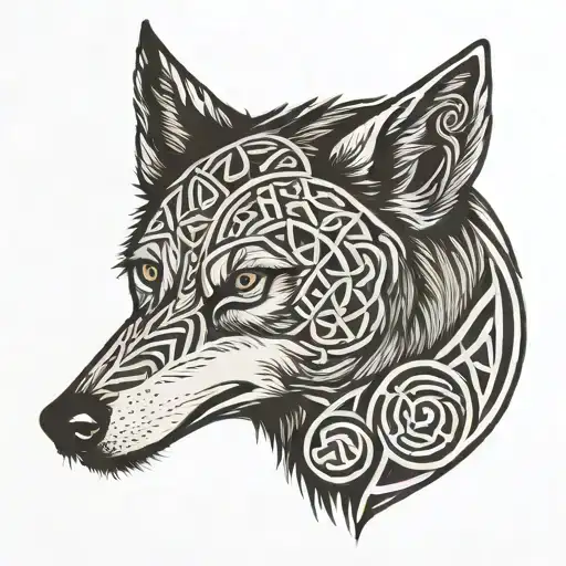 Wolf With Celtic Runes Engraved