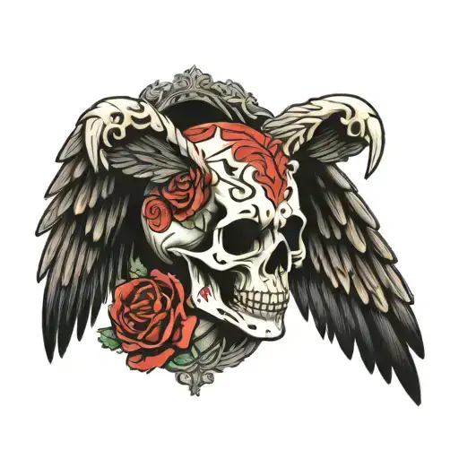 A Skull Face Under A Wing