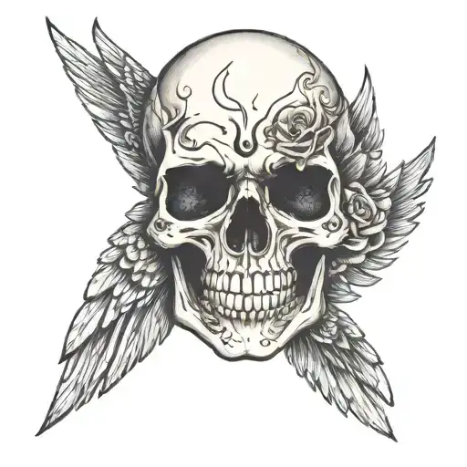 A Skull Face Under One Wing Left One