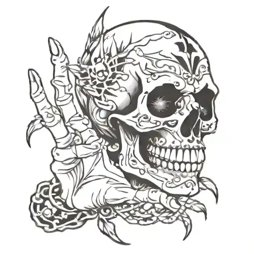Skull Face On My Rist And Fingers