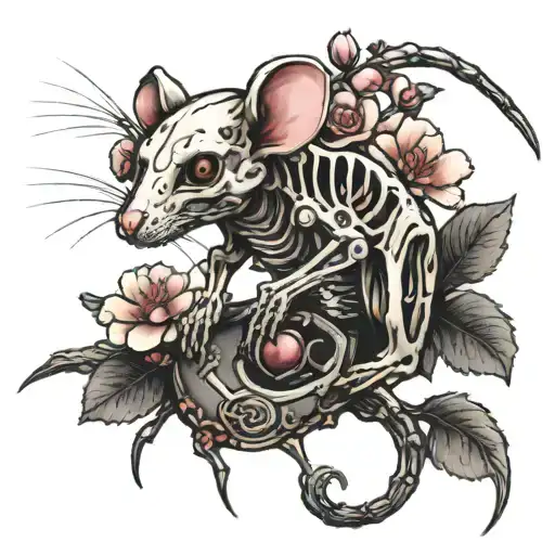Rat Skeleton With Cherry Blossoms