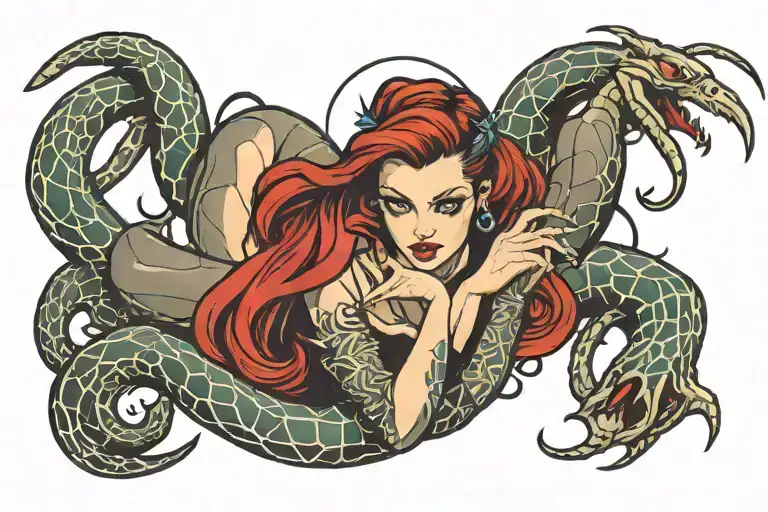 Spider Snake Gothic Pin Up Girl Style Illustration