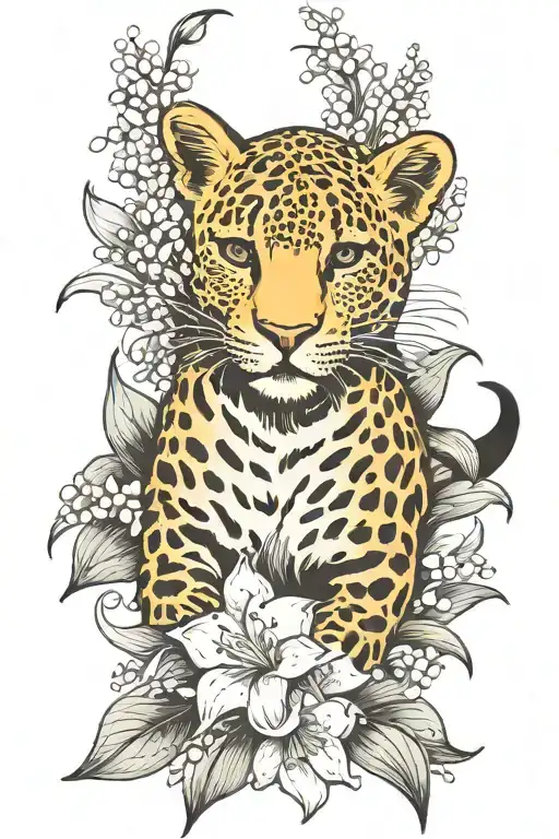 Leopard Ascending With Lily Of The Valley Flowers
