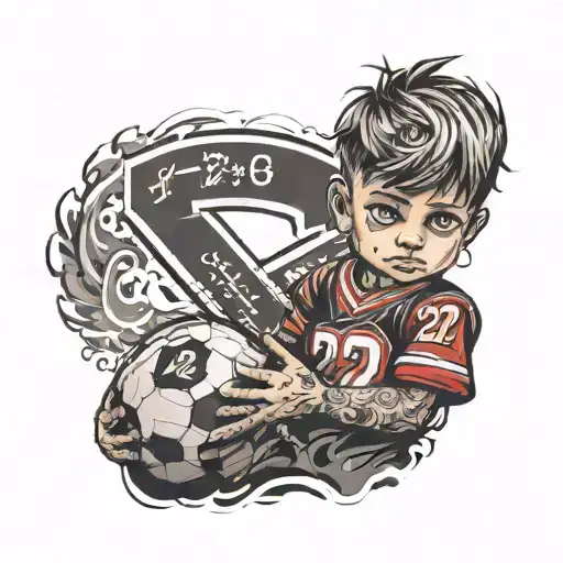 Small Boy Holding A Football Wearing Jersey With 22 On It