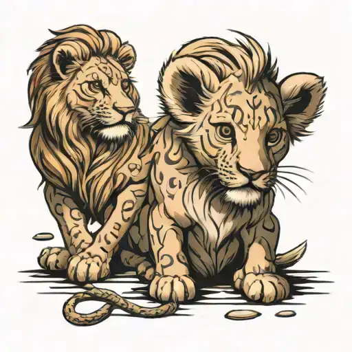 Baby Lion Looking In The Mirror And Seeing And Adult Lion