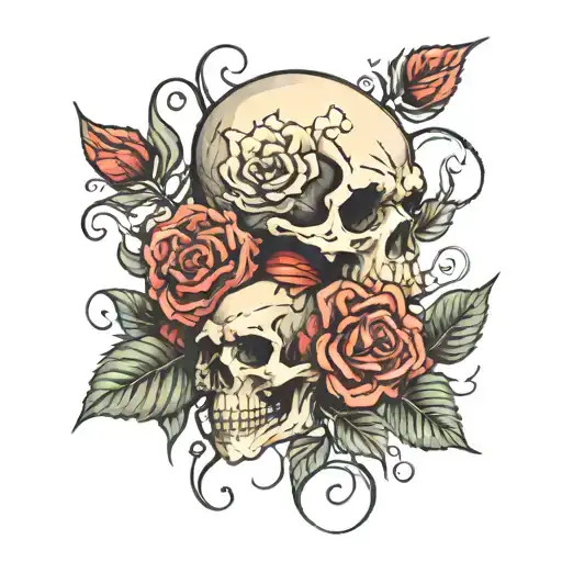 Skull And Roses Blooming