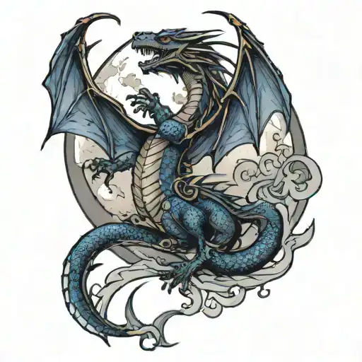 Dragon Reaching Up Towards The Moon