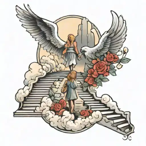 Stairs Going Into Heaven Holding Hands