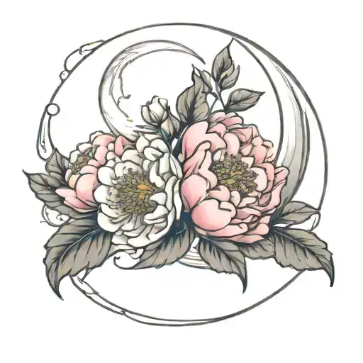 Peonies And A Crescent Moon On It Tattoo