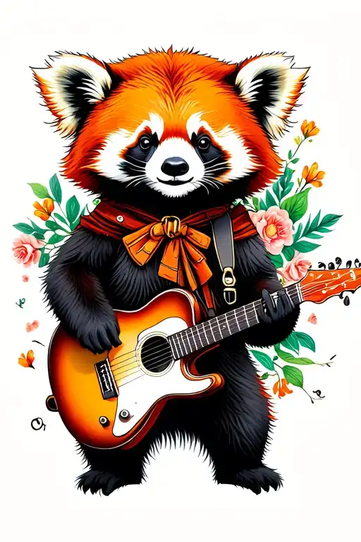 Red Panda Playing A Guitar