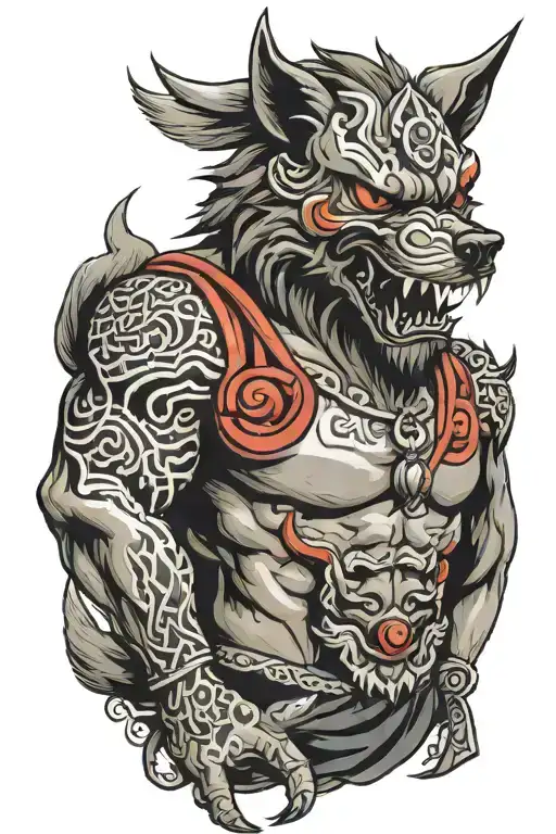 Wolf Wearing Oni Mask
