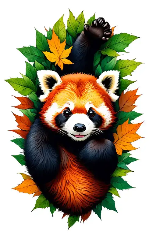 Red Panda Rolling Around In A Pile Of Leafs