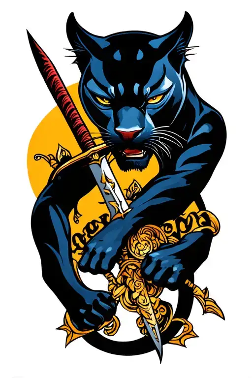A Black Panther With A Dagger Protecting His Family