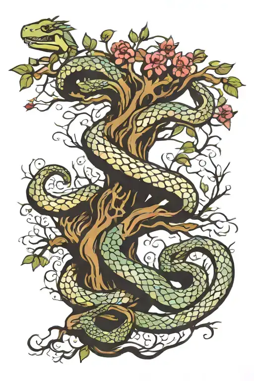 Snake On The Tree Of Life Intertwined