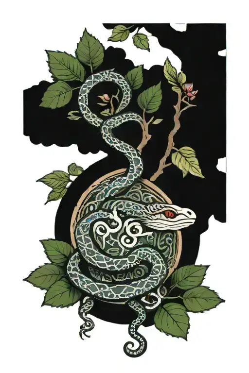 Small Snake On The Tree Of Life With Detail