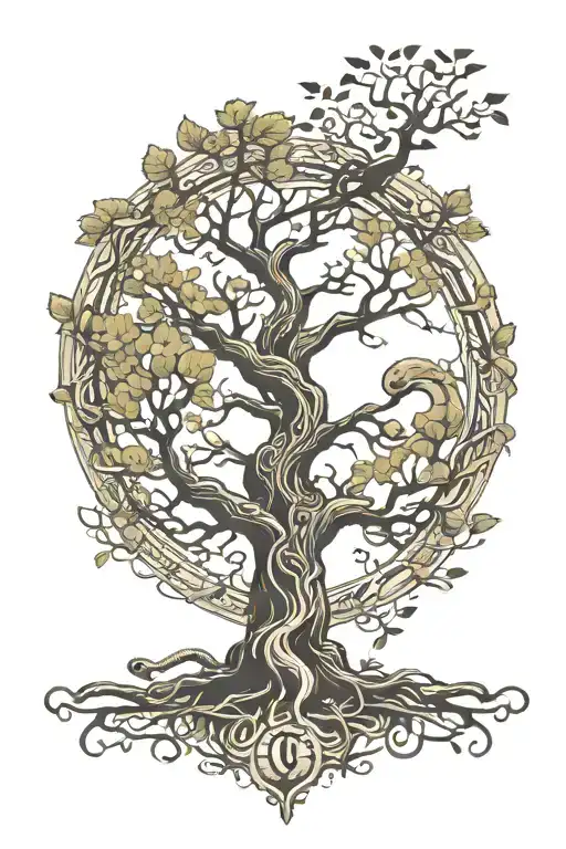 Big Tree Of Life That Surrounding With Snake