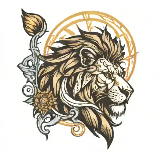 Design A Tattoo Of A Lion And A Sun Rising Behind The Lion
