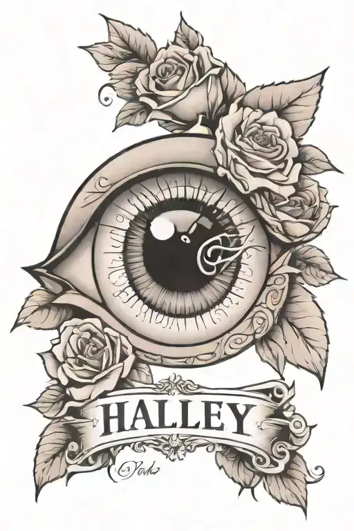 A Eye With Rose Around It And The Name Hailey Somewhere