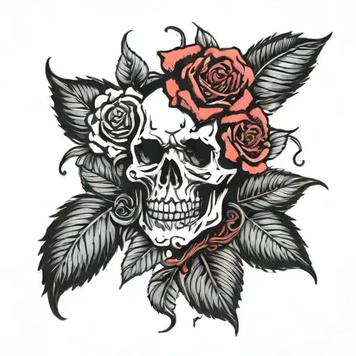 Black Skull With Red Roses