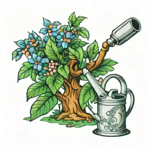 Fake Plastic Tree And A Plastic Watering Can