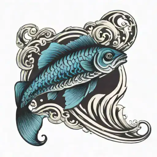 Full Sleeve Black Fish With Blue Waves