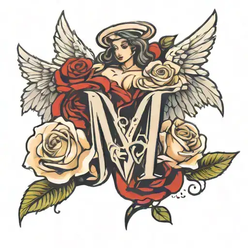 Roses Angel With Wings Letter M
