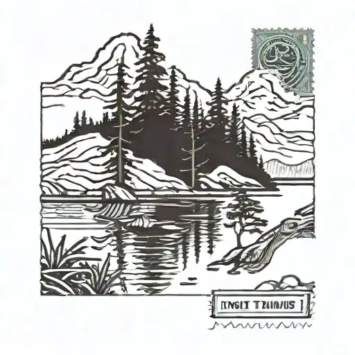 Post Card Stamp Of Mount Rainier Lake Trees Pacific