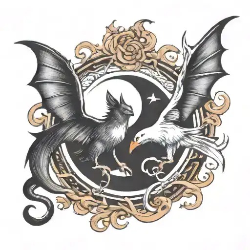 Bat And Goose Yin-yang Sign