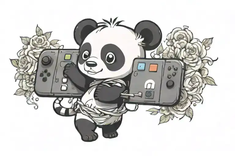 Chibi Panda Holding Nintendo Switch