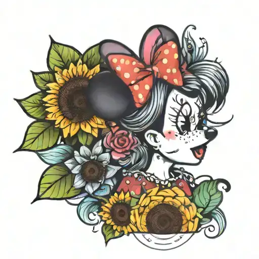 Minnie Mouse And Sunflower And Rainbow Colored