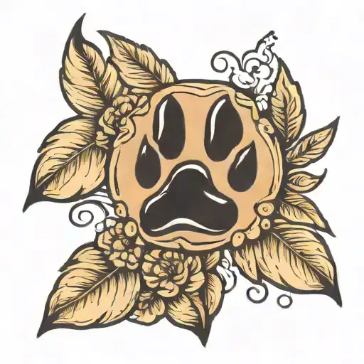 Dog Paw Print With Western Nature Them