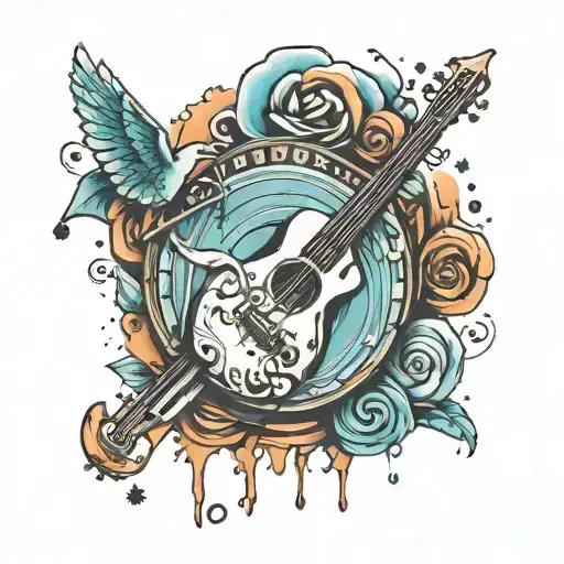 Whimsical Tattoo Design Combining Elements Of Music And A Toothbrush In A Playful Way