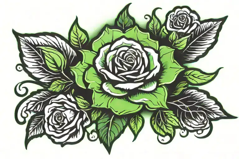 Neon Green And Black Rose On A Grave Stone