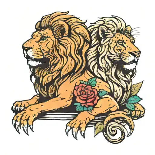 Trex And Lion Sitting Next To Each Other