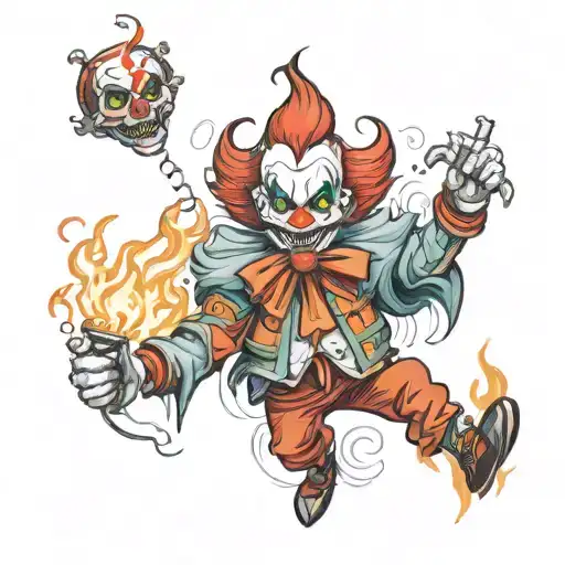 Sketch Tattoo Evil Scary Clown Juggling 4 Elements Fire Earth Air Water