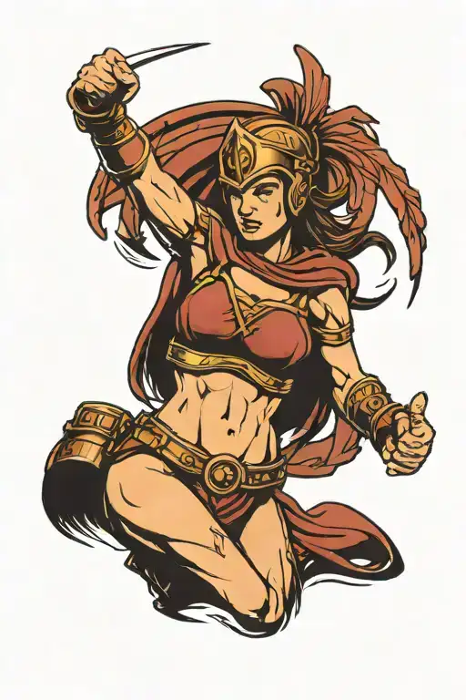 Female Spartan Soldier Fist Raised Left Fist