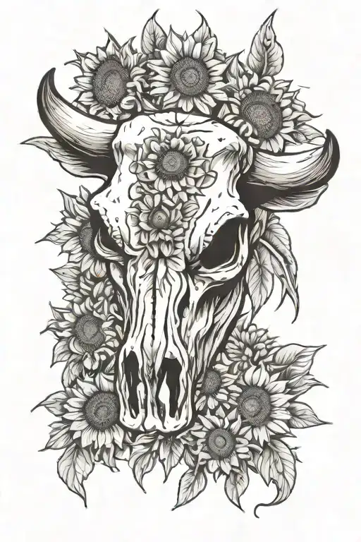 Cow Skull And Sunflowers