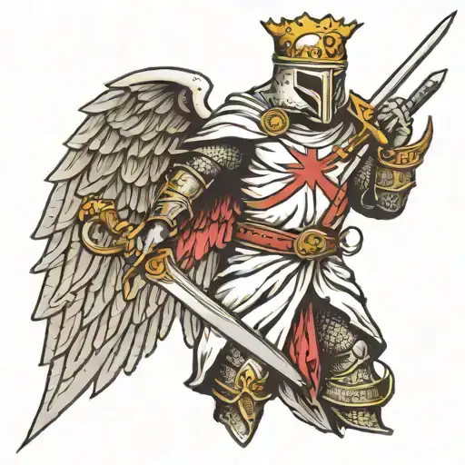 Knights Templar With Wings Holding A Sword