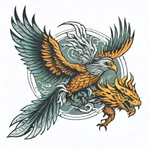 Tattoo Of A Stabbed Phoenix That Guards A Tiger