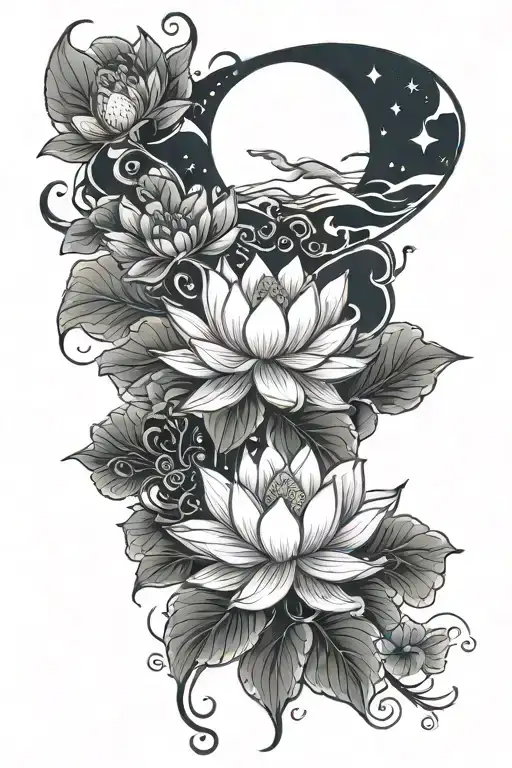Lotus And Moon Merging Together