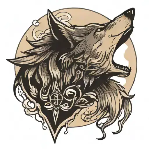 Wolf And Moon Spine With Quote