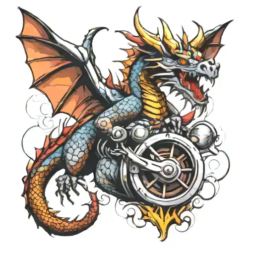 Piston Dragon Flying Tattoo