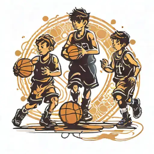 Kids Silhouette With Basketballs In Arm