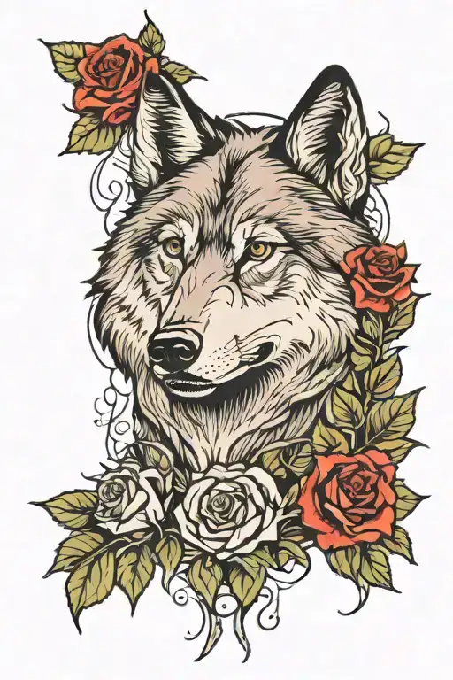 Wolf And Three Roses