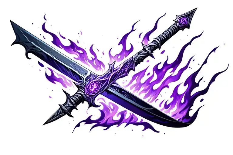 Glitching Sword With Purple Flames Left Arm