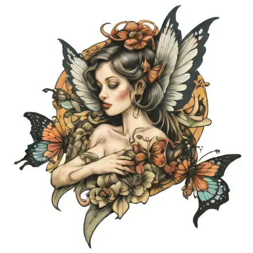 Angel With Butterflies Fluttering