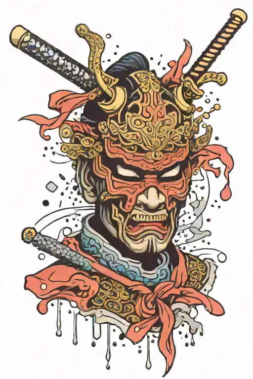 Samurai Mask With A Sword Of Money Raining